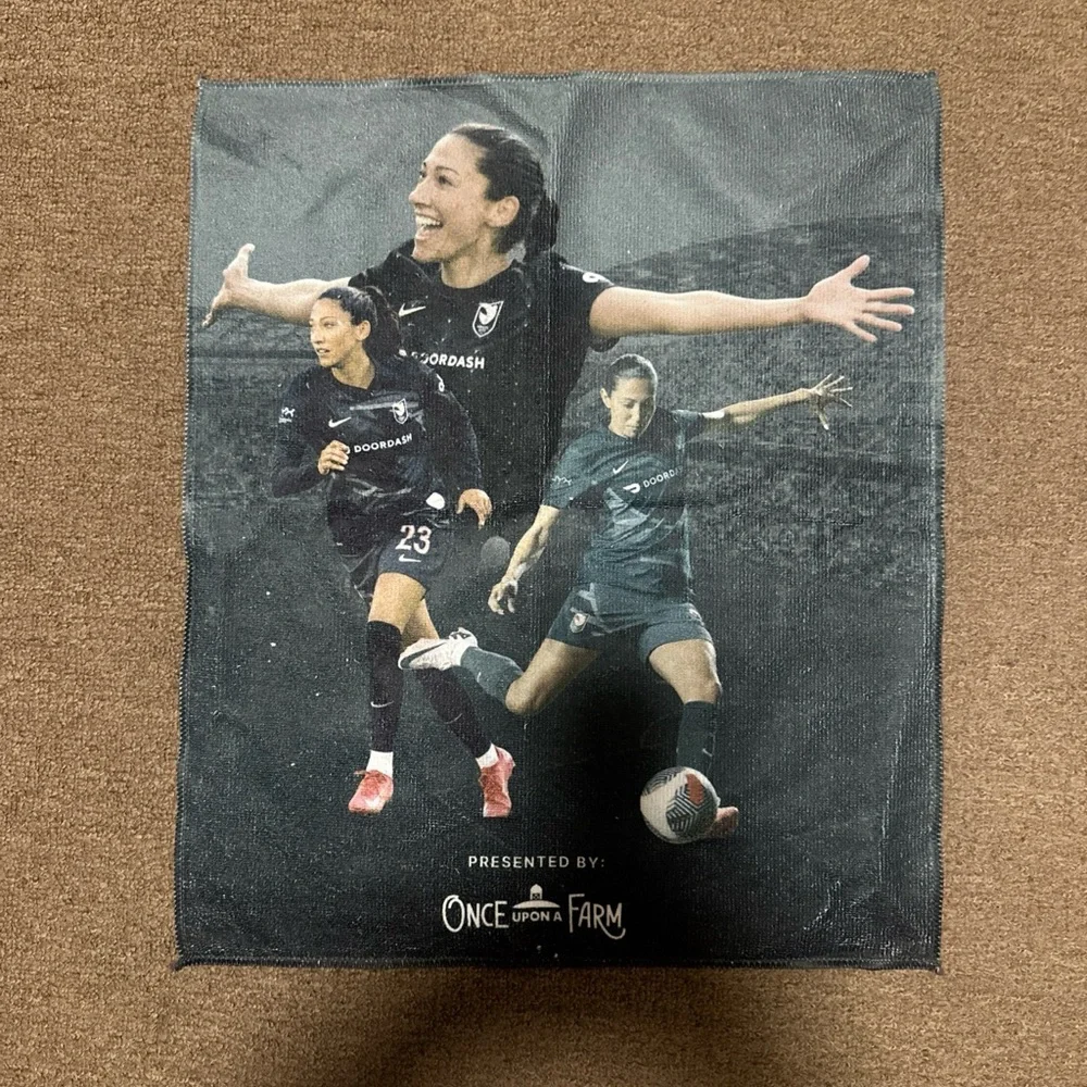 Angel City Football Club Black Soccer towel. Fan giveaway at BMO stadium.